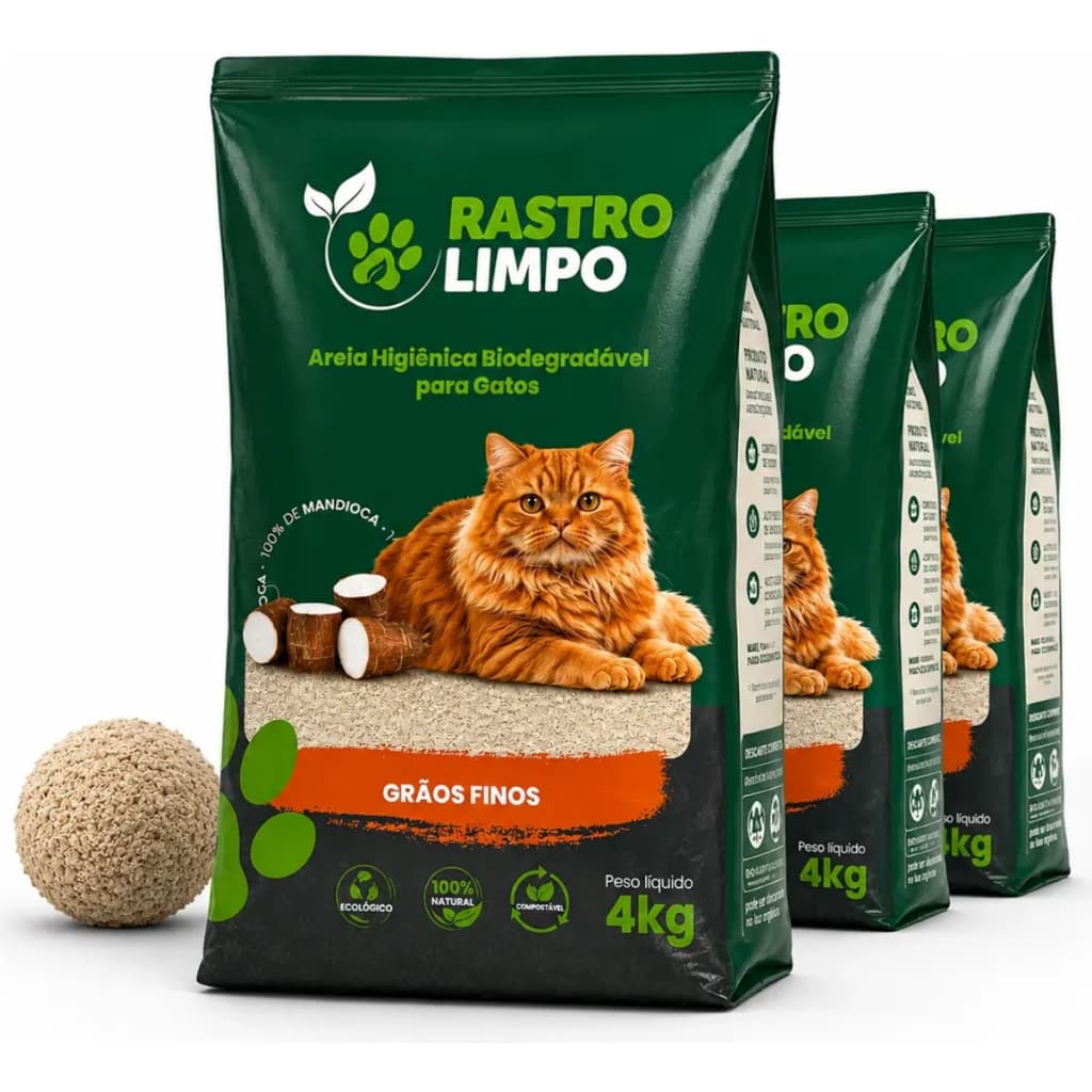 Areia Sanitária 12kg Grãos Finos Para Gato Biodegradável 100% Mandioca Rastro Limpo