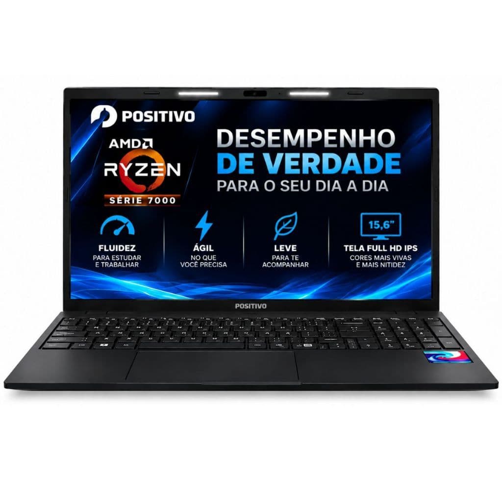 Notebook Positivo Vision R15M AMD® Ryzen 3-7330U 48GB RAM SSD 2TB NVME WiFi 6 Tela 15” Full HD IPS - Preto