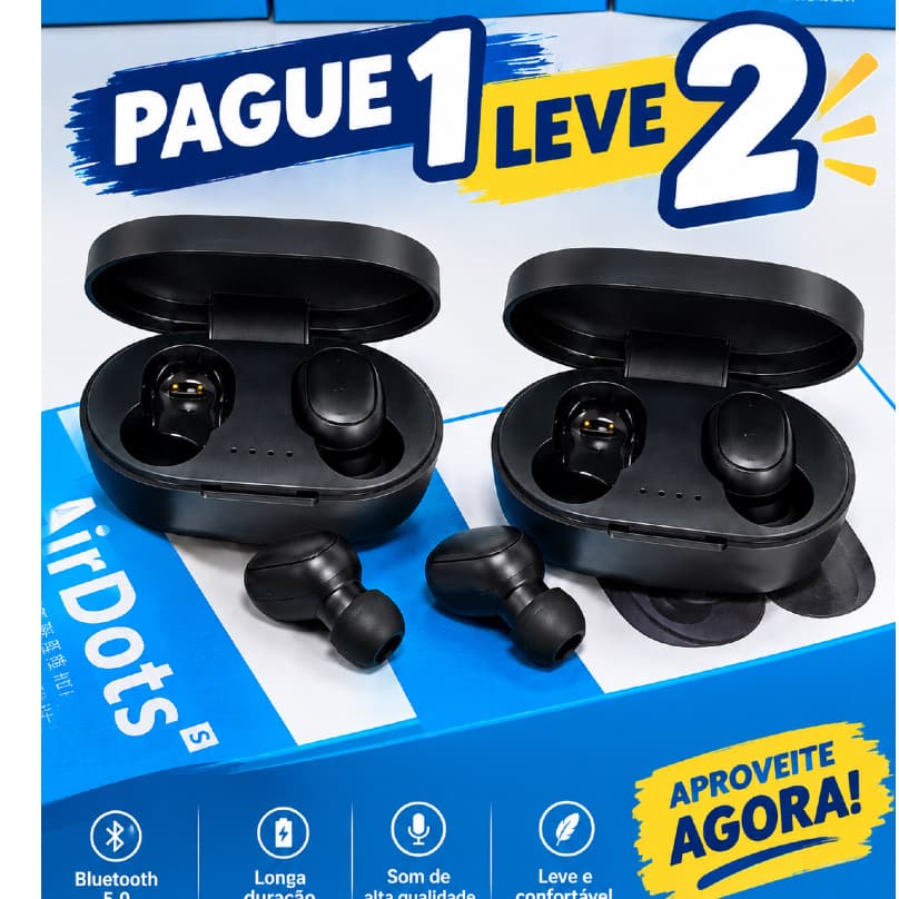 Kit com 2x fones Bluetooth AirDots S Fone sem fio esporte fitness academia laser gamer