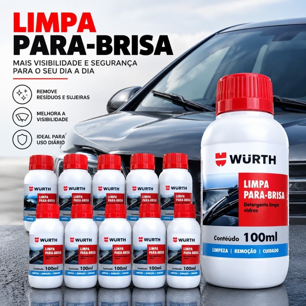 Kit Limpa Para Brisa Wurth 100ml Fluido Liquido Limpeza Parabrisa Automotivo Carro Limpador vitrine