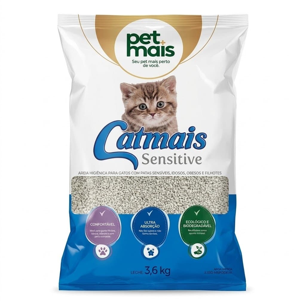 Areia higiênica para gatos Catmais Sensitive 3,6kg biodegradável granulado para patas sensíveis