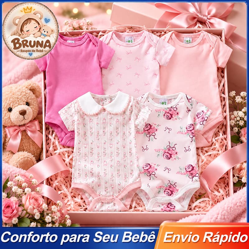 roupas de bebê Kit 5 Peças Roupa De Bebê Body Menina Animado Estampado Algodão