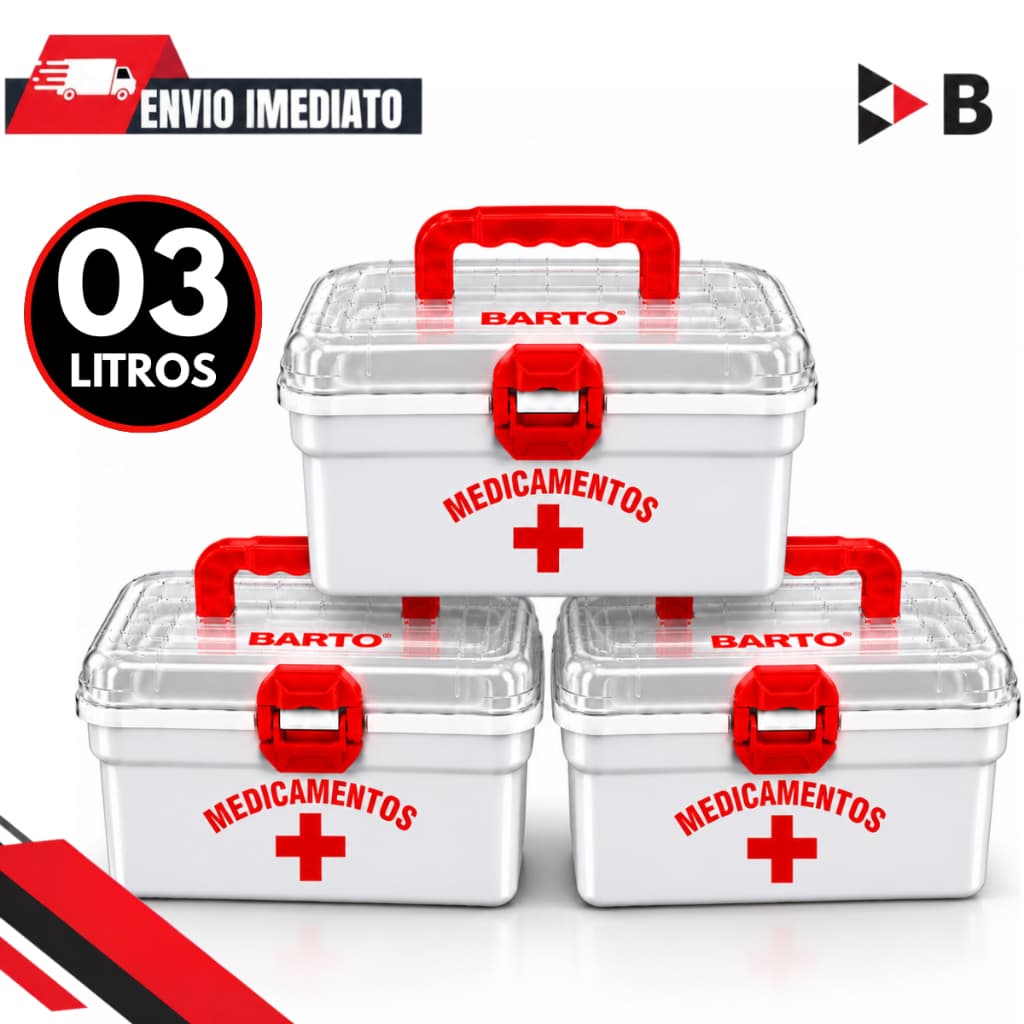 Kit Caixas De Primeiros Socorros 3 Litros Maleta Organizadora Com Travas De Plástico Resistente