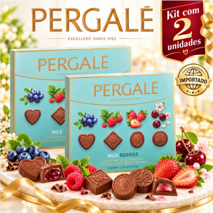 Kit 2 Caixas Chocolate Pergalė Milk Berries Importado 117g Bombons