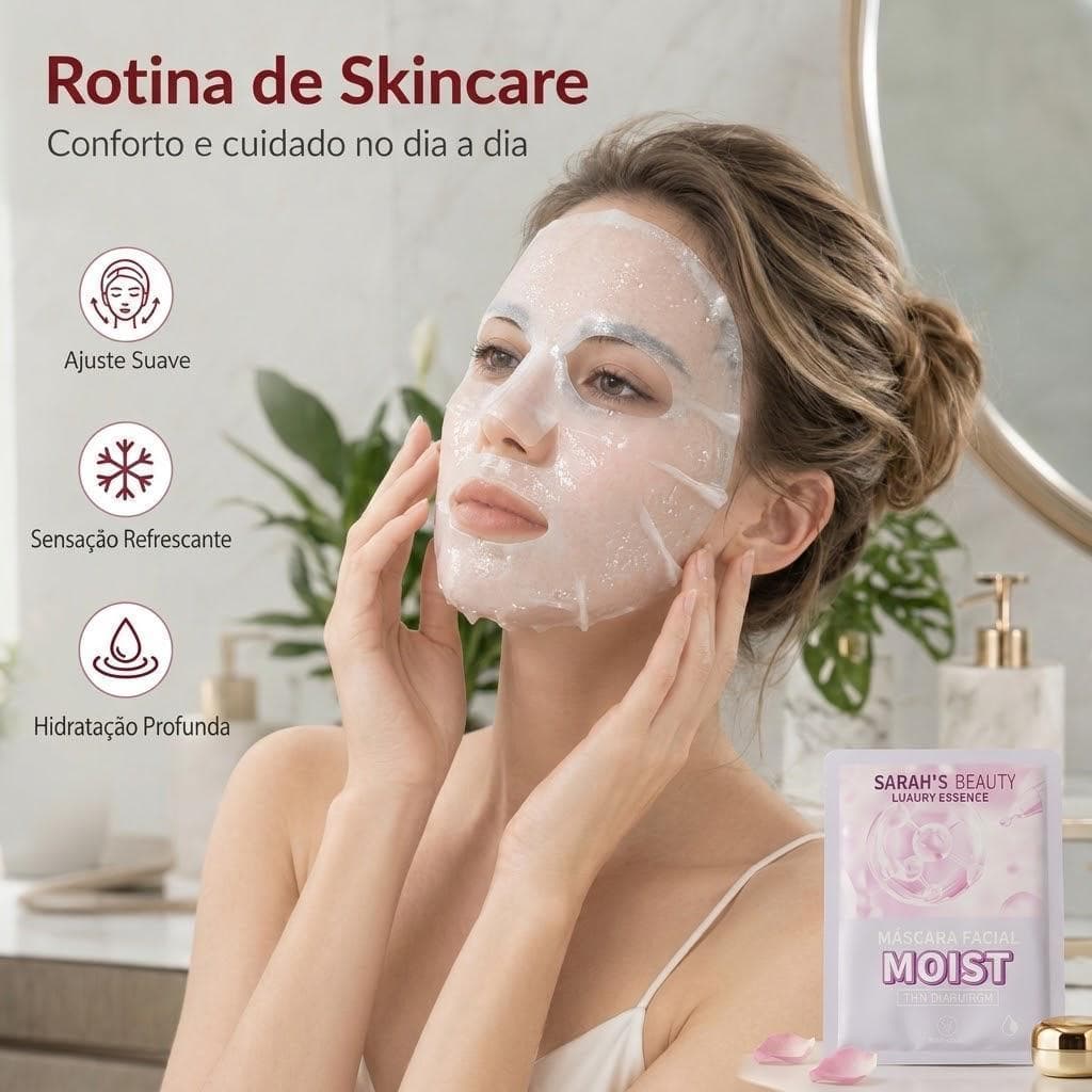 Kit Máscara Facial Moist Sarah's Beauty Skincare Hidratação Profunda Rosto Cuidados Pele Anti-Idade Tratamento Glow
