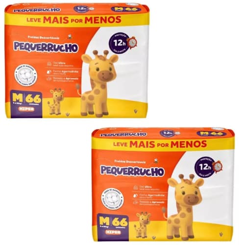 Kit 2 Pacotão Fralda Descartavel Infantil Pequerrucho Hiper Extra Absorção