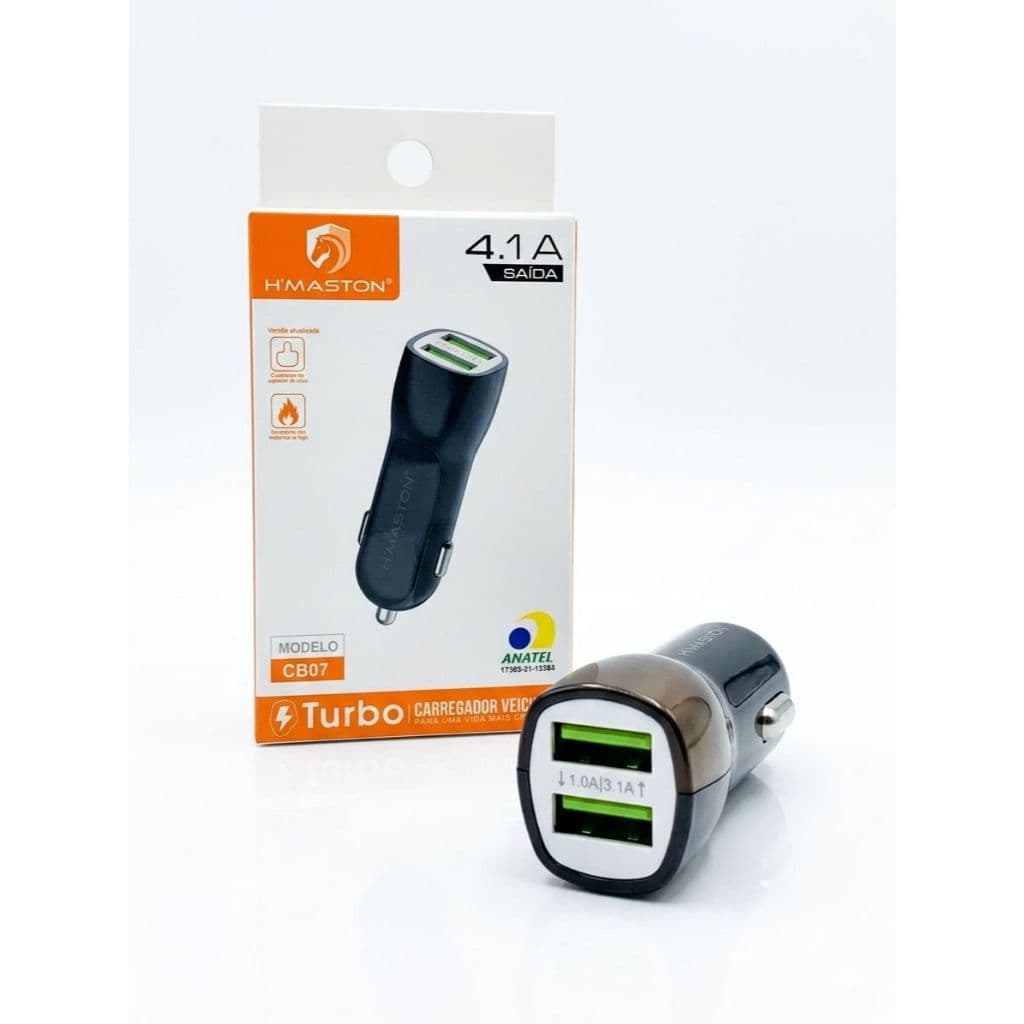 Carregador Veicular Turbo H'Maston CB07 4.1A 2 USB | Carregador Para Carro Android iPhone Carga Rápida