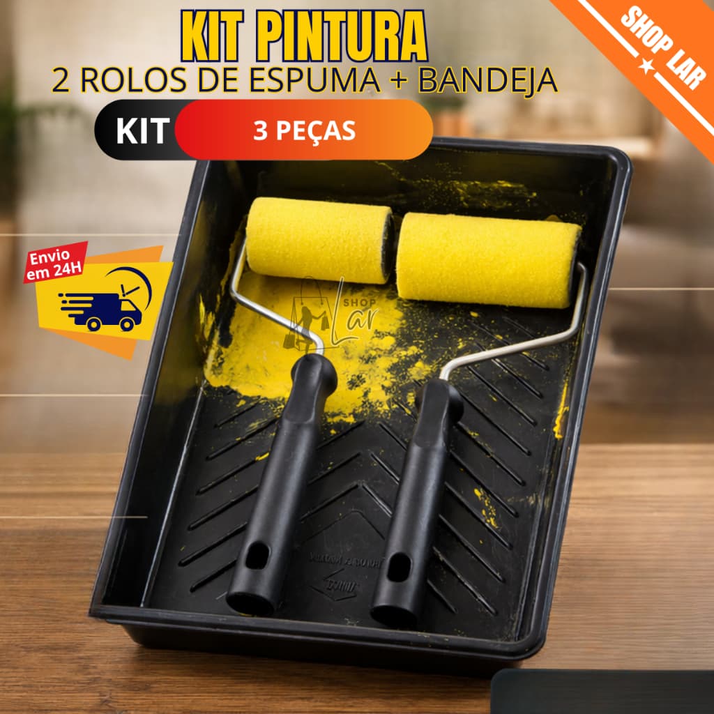 Kit Para Pintura Bandeja Com 2 Rolinhos Espuma - 5cm e 9cm Completo