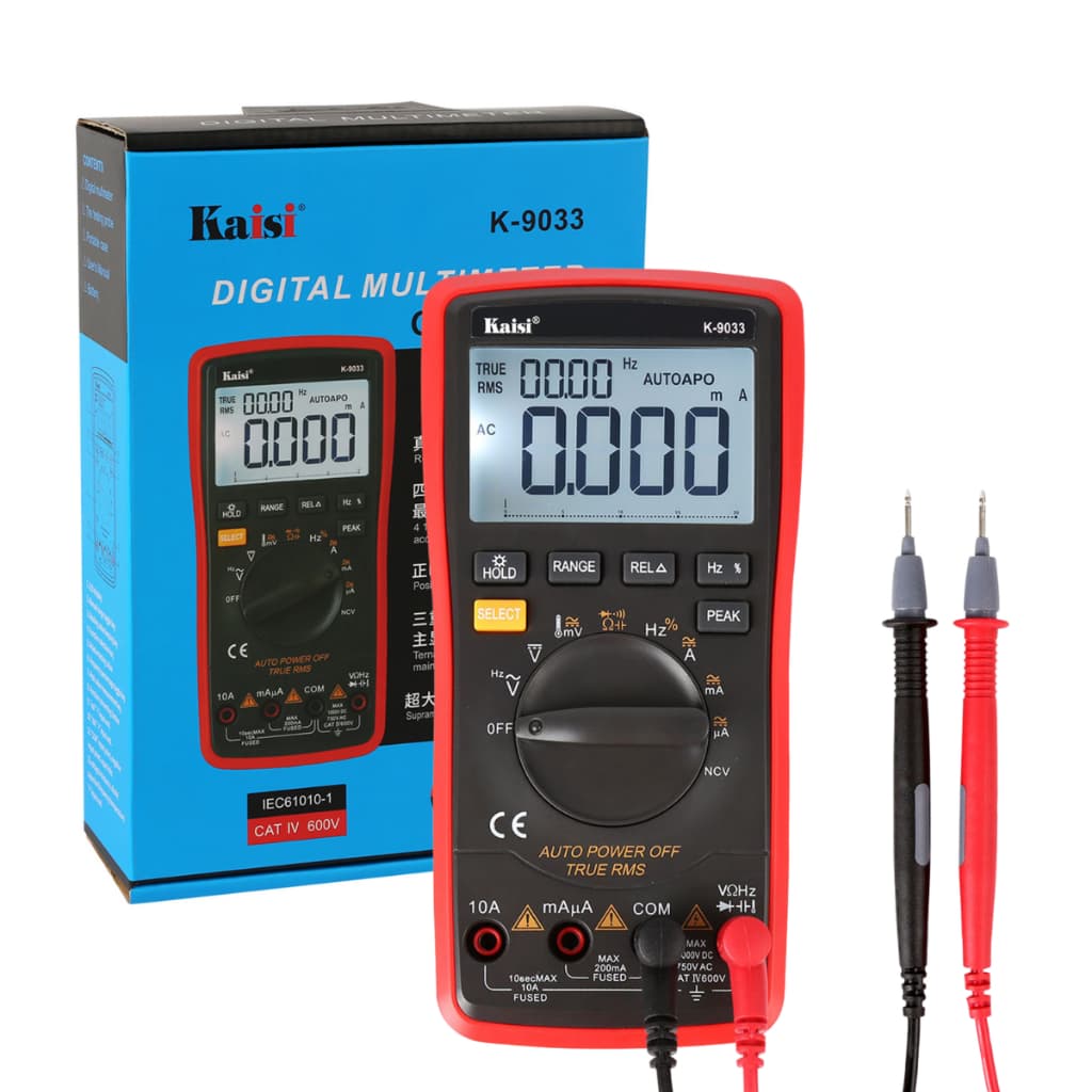 Multímetro Digital k-9033 True RMS CAT IV 600V Auto Range Profissional