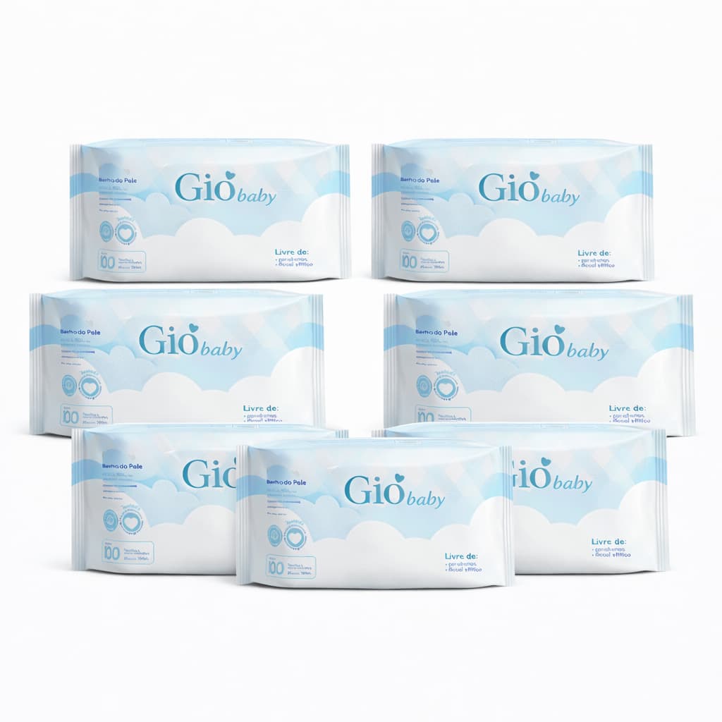 Kit 7 Toalhas Umedecidas Gió Baby 100 Folhas 98% Água 19x13cm Lenço Umedecido Bebê Troca de Fralda