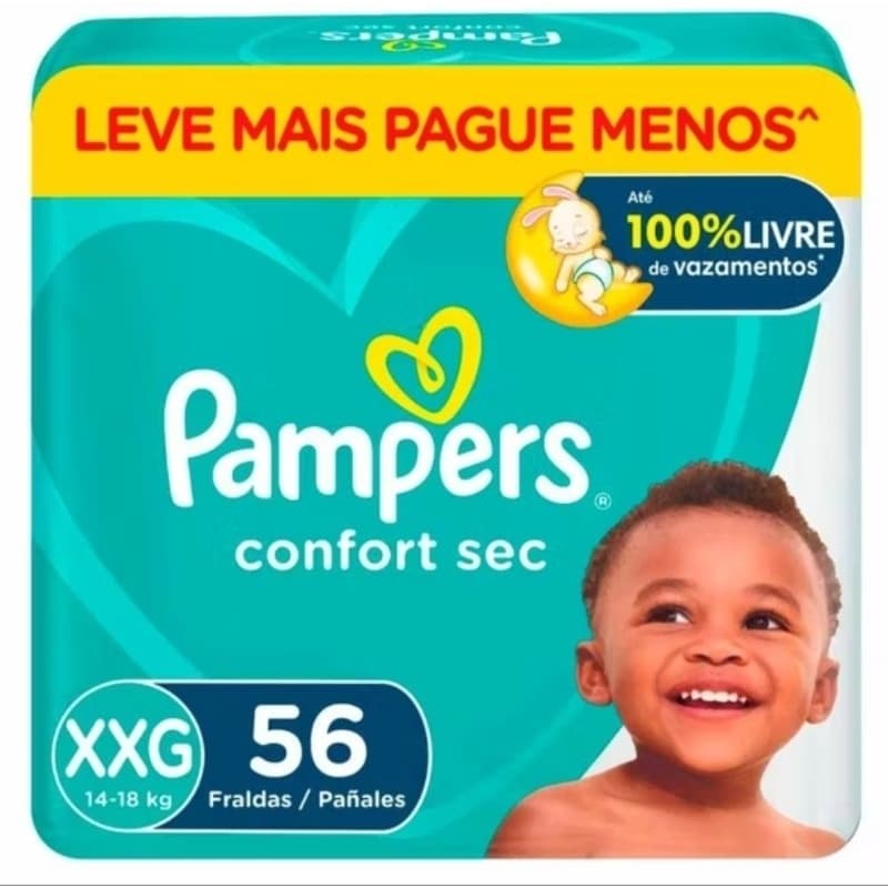 Fraldas Pampers Confort Sec Tamanho XXG – Pack com 56 Unidades | Absorção Máxima e Conforto para o Bebê