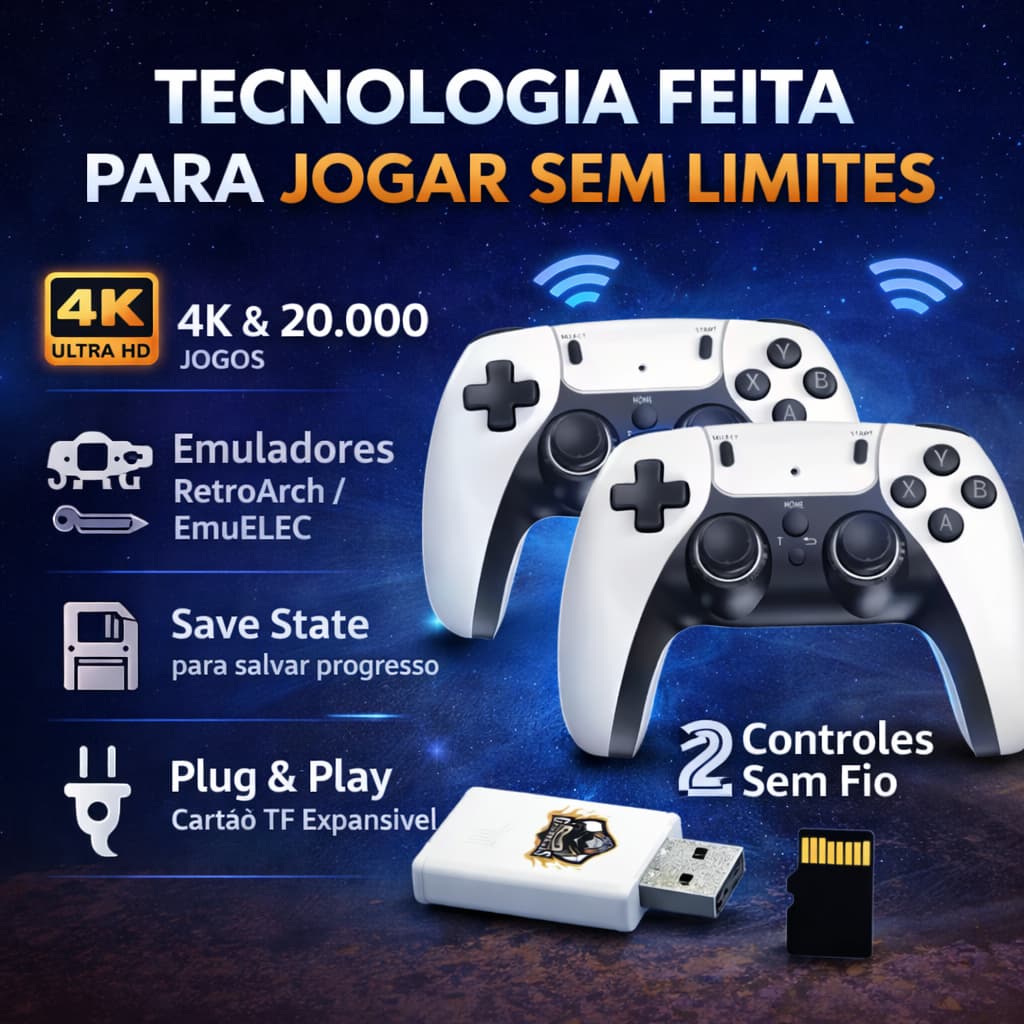 Video Game Retro Game Stick 4K 20000 Jogos Emuladores HDMI 2 Controles Wireless