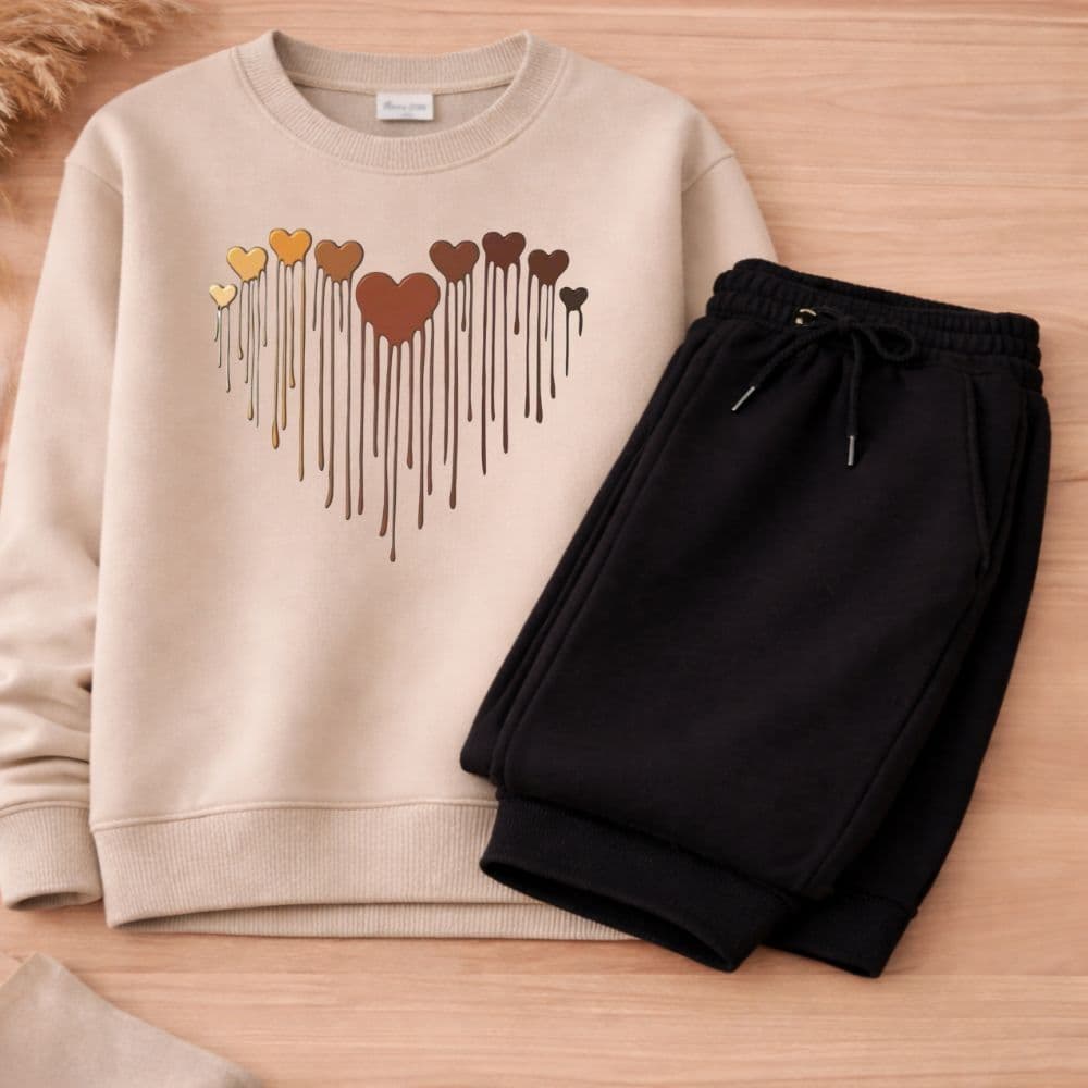 Conjunto moletom juvenil e infantil coração meninas blusa de frio e calça premium