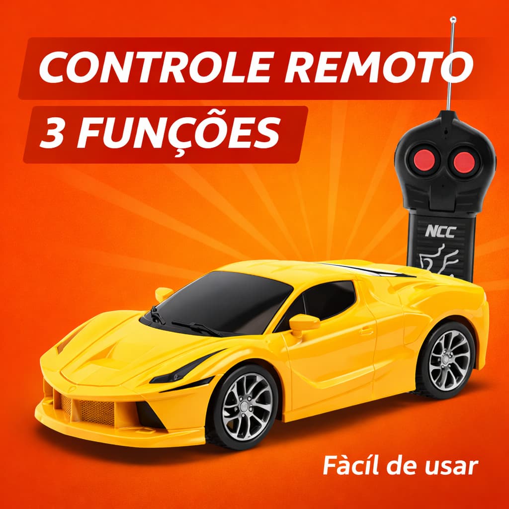 Carrinho Controle Remoto Infantil 3 Funções Sem Fio Brinquedo Carro Menino