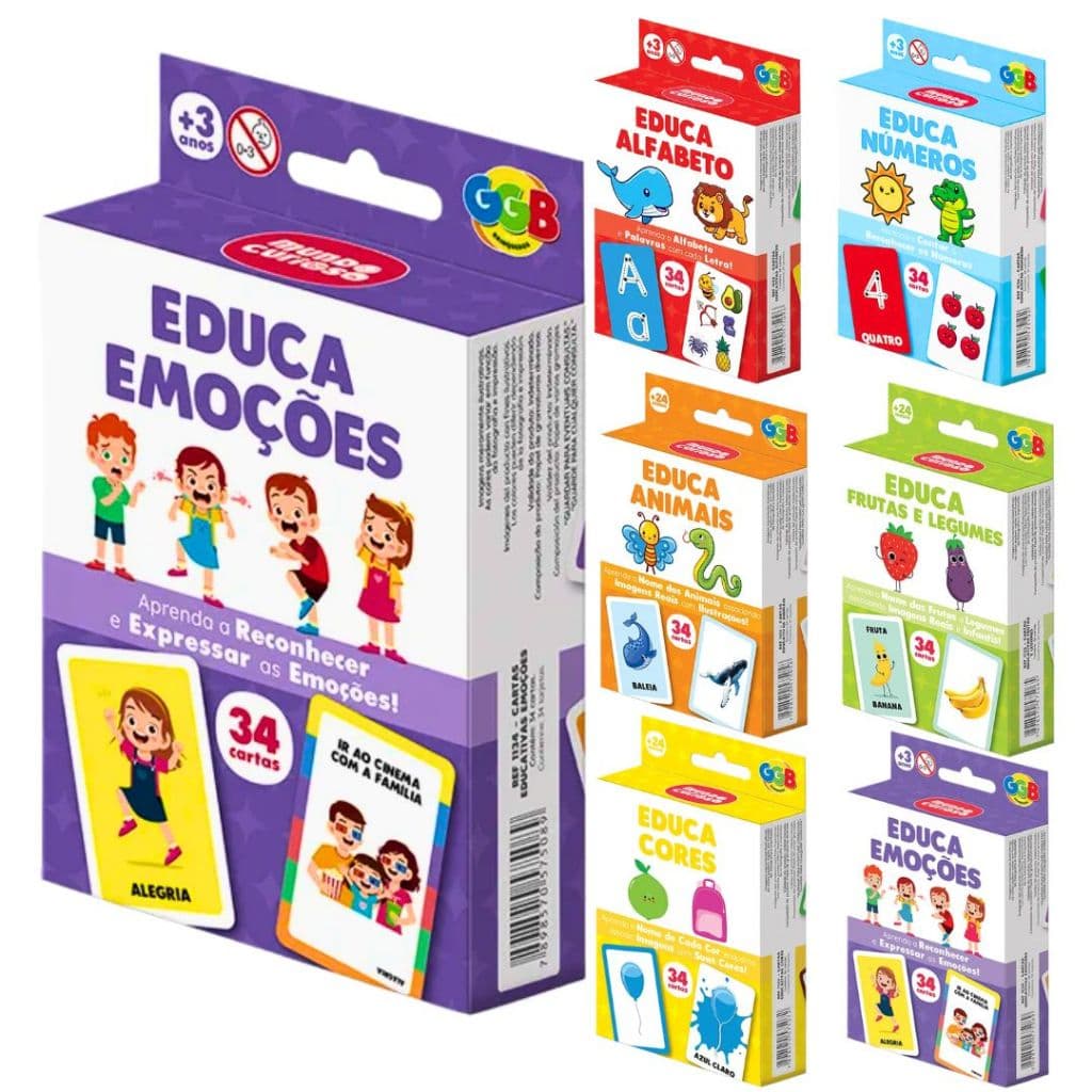 Jogos de Cartas Educativo Educa Emoções Alfabeto Números Frutas Cores e Animais Brinquedo Educativo