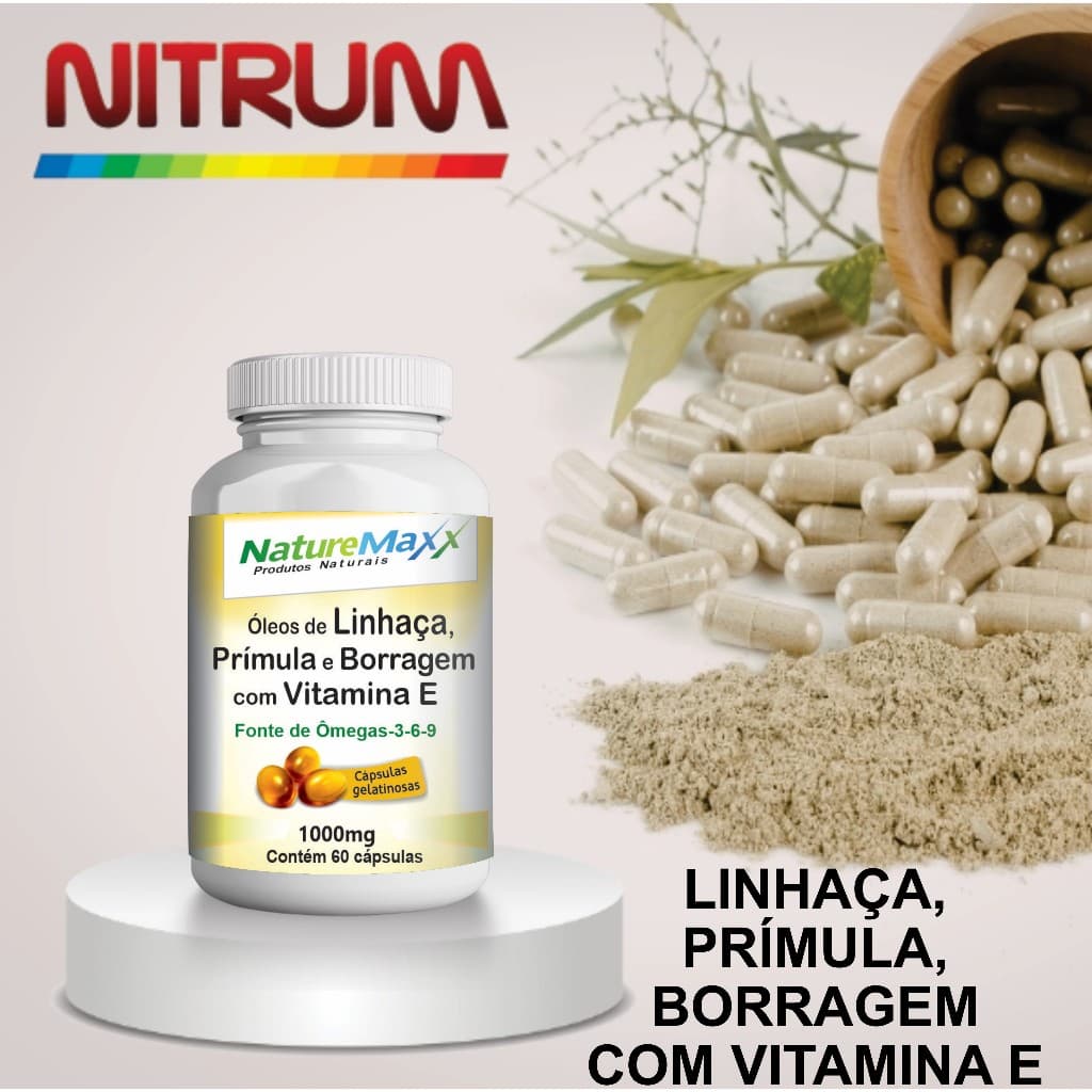 Linhaça Dourada Prímula Borragem Vitamina E Ômegas-3-6-9 ÓleoDay 500/1000mg 60/120 Cápsulas Menopausa - Suplemento