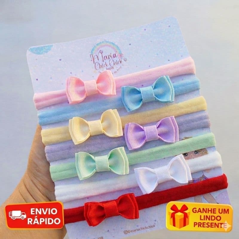Kit 7 Faixinhas Bebê RN com Laços Meia de Seda | Confortável, Não Aperta | Enxoval Menina|Presente bebê|SaídaMaternidade