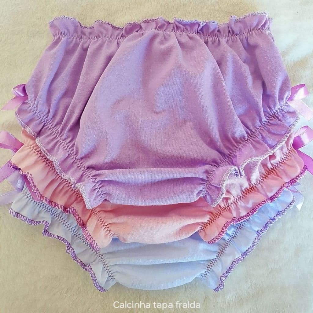 Kit 3 Calcinhas Tapa Fralda Infantil Menina Babado Algodão Confortável Cores Delicadas
