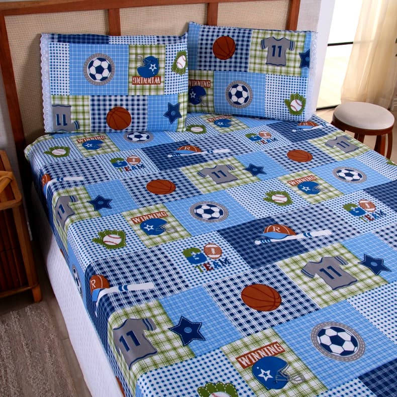 Jogo de Lençol Casal Queen 03 Peças Estampado 100% Poliéster