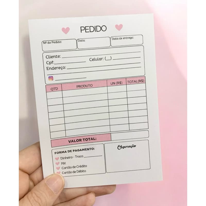 Bloco de Pedidos A6 Talão de Pedidos 50 e 100 Folhas Organize suas Vendas