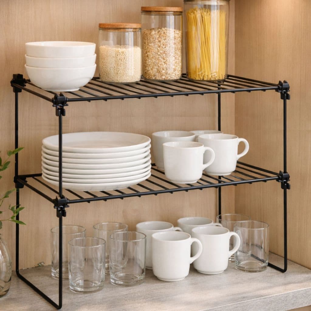 Kit com 2 Organizadores Multiuso Empilháveis para Armário em Aço Aramado Prateleira Cozinha e Louças