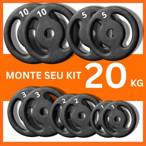 Kit 20kg Anilhas de Ferro Pintadas Musculação Academia Treino Casa Peso Halter Barra