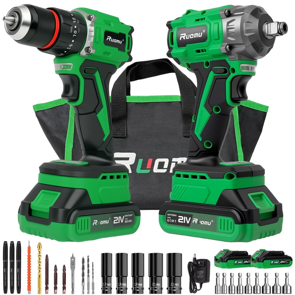Kit 2 furadeira parafusadeira+chave de impacto potente 2 Baterias 2.0Ah 21V furadeira profissional