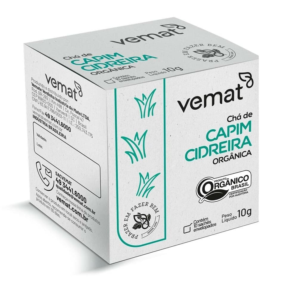 Chá de Capim Cidreira Orgânico Vemat 10 sachês