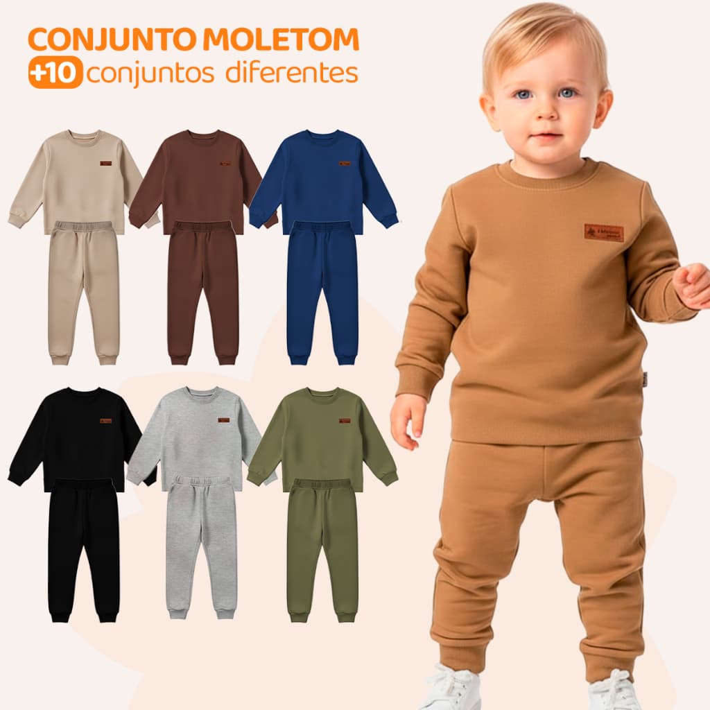 Kit 4 Peças Moletom Minimalista Bebê Menino Neném Blusa e Calça Manga Longa Roupa de Frio Inverno Masculino Liso