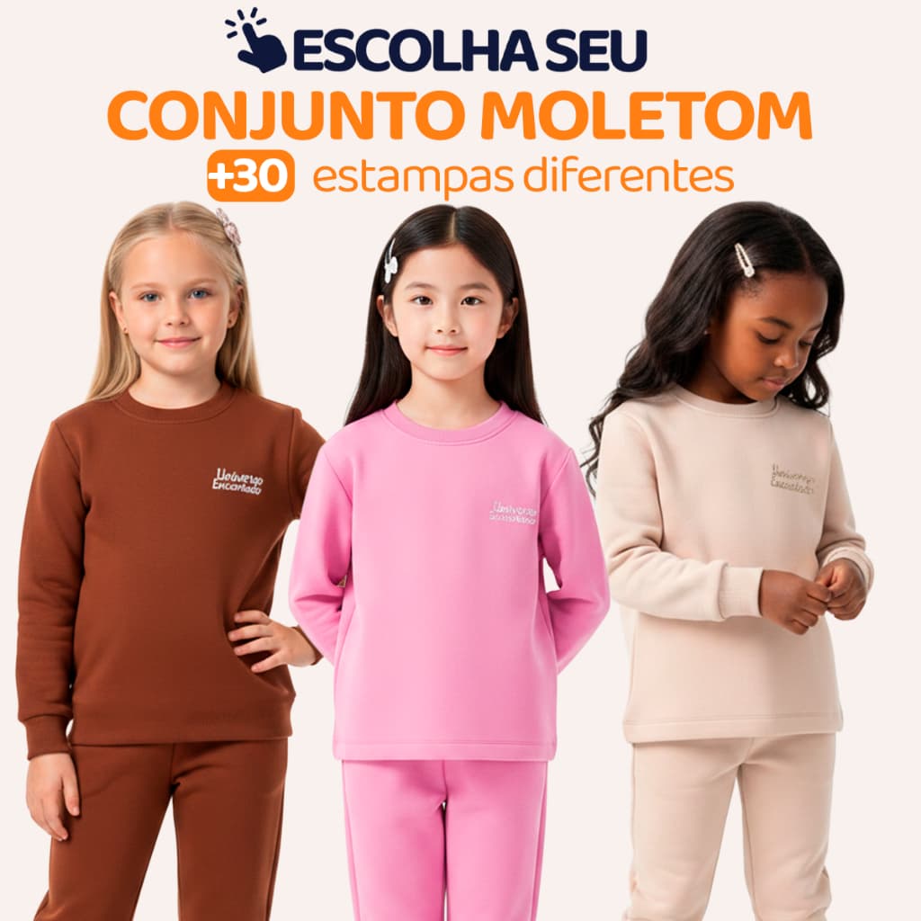 Moletom Minimalista Infantil Menina Kids Criança Blusa e Calça Manga Longa Roupa de Frio Inverno Liso L13
