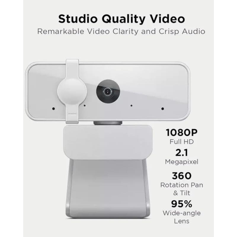 Webcam Lenovo 300 Full HD Com 2 Microfones Integrados 1080p 30fps USB Cinza Claro / Produto Original