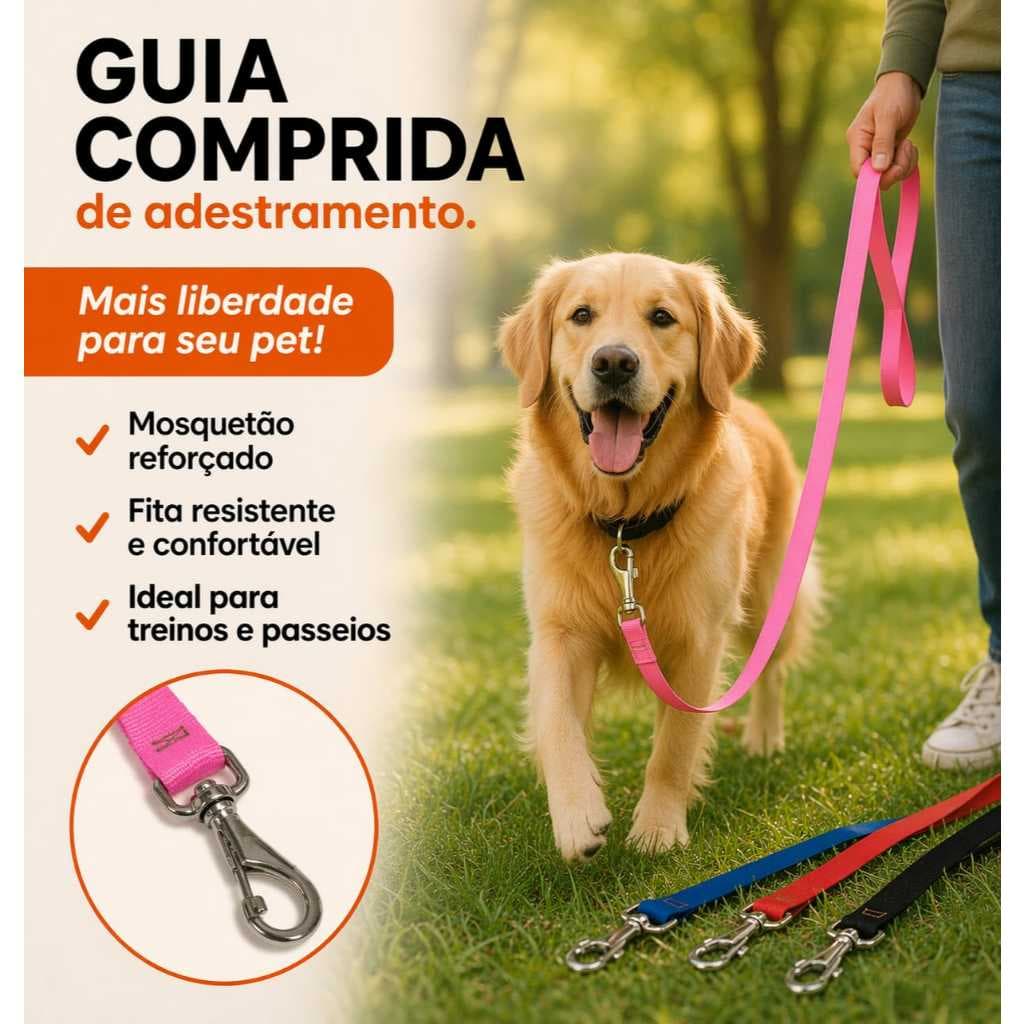 GUIA COMPRIDA ADESTRAMENTO REFORÇADA MOSQUETÃO GRANDE CACHORRO PETS
