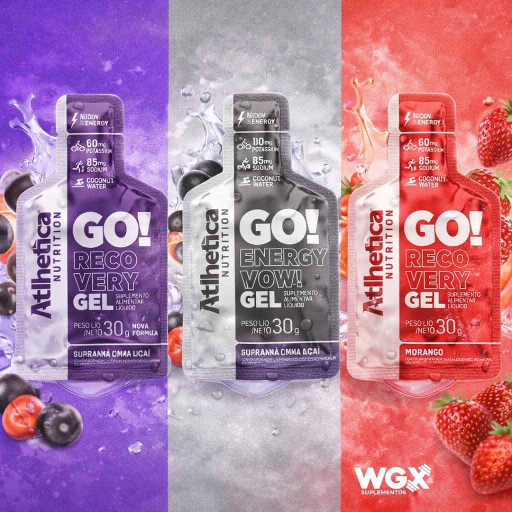 GO! RECOVERY GEL PRÉ TREINO ATIVIDADES FÍSICAS ATLHETICA NUTRITION CARBOIDRATO EM GEL CX C/10 sachês