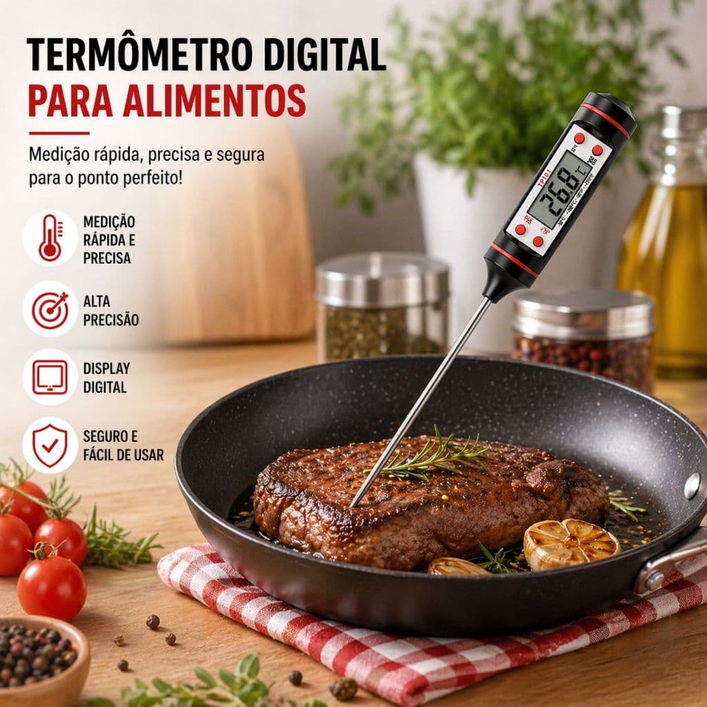 Termômetro Cozinha Culinário Digital Espeto Preciso Carne Churrasco Grelhados Confeitaria Controle