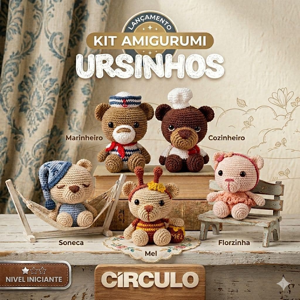 Kit Amigurumi Ursinhos em Crochê Circulo – Receita PDF Fácil para Iniciantes | Passo a Passo