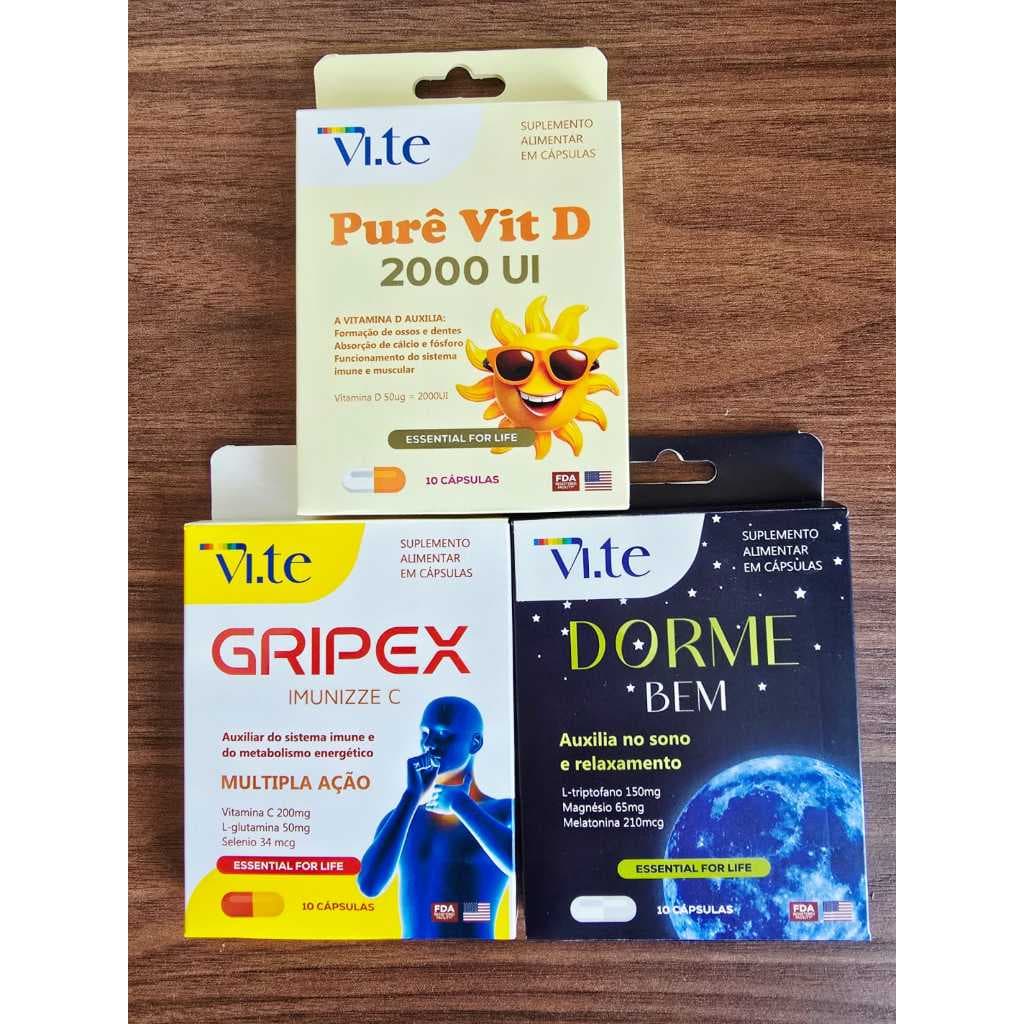 Kit 3 Suplementos - Saúde Imunizante Corpo e Mente ( Vitamina D + Vitamina C + Melatonina Dorme Bem )