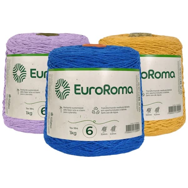 Barbante EuroRoma Nº6 1kg para Crochê e Artesanato Várias Cores