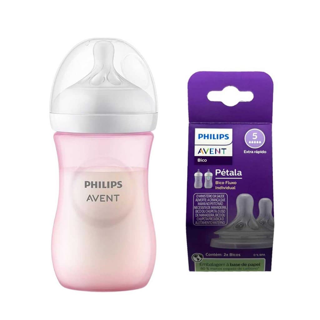 Mamadeira Avent Petala Rosa Menina 260ml + Bico N5 6m+ 2un