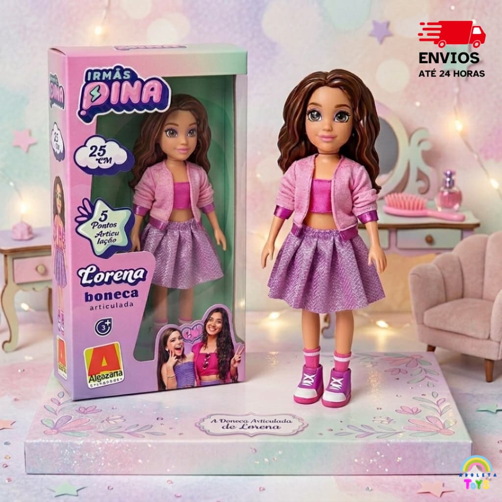 Boneca Lorena Vinil Articulada 25 cm Original Irmãs Pina