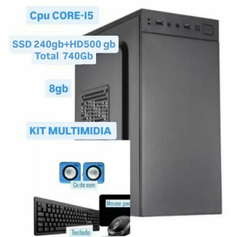 computador wi-fi core-i5 HD+SSD(740GB) 8gb kit teclado / mouse / cabos /cx de som