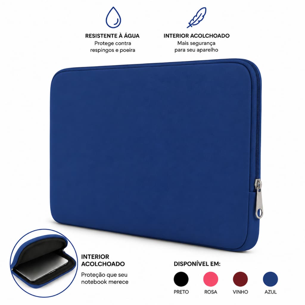 Capa Maleta de Notebook 13" 14" 15,6" 17" Polegadas Resistente a Respingos Zíper De Metal Lisa Macia