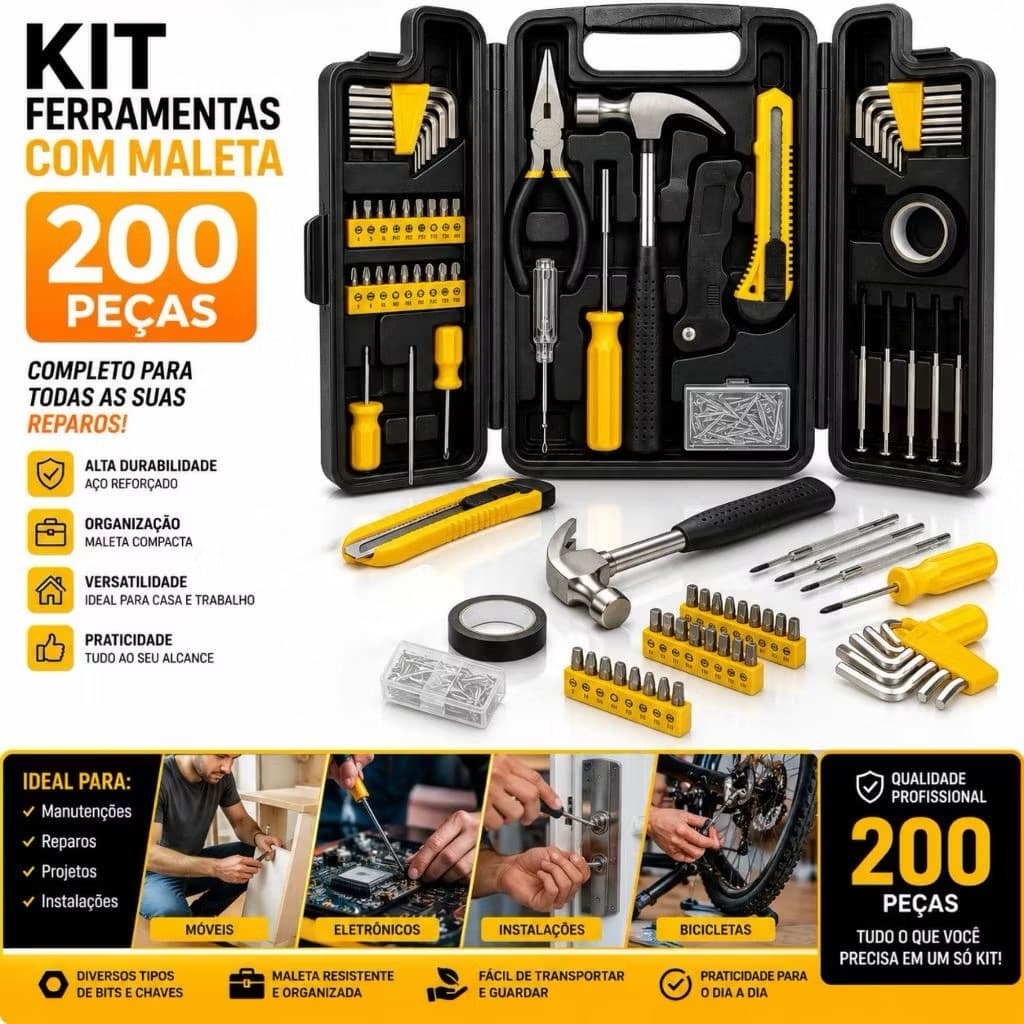 Kit 200,129, 11Pcs Jogo De Ferramentas Completo C/Soquetes Chaves Maleta Professional