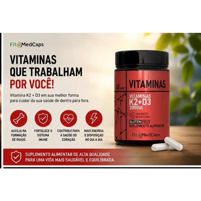 VITAMINA D3 2000UI + K2 MK7 100MCG ÓLEO DE OLIVA 60 CAPS  VITAMINA D3 2000UI
