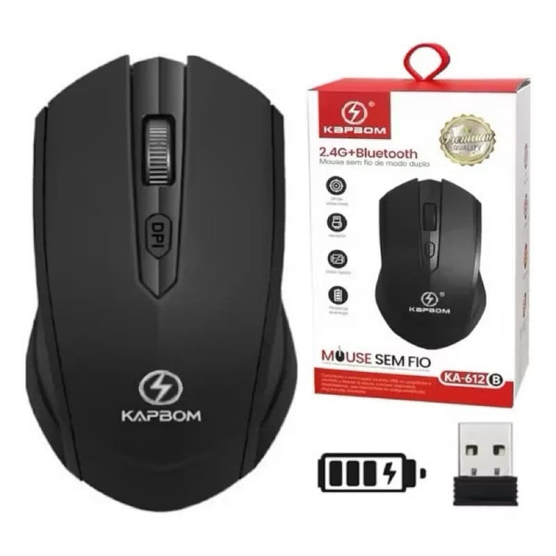 Mouse Sem Fio Wireless kapbom Usb 2.4ghz 1600 Prata/Preto/Vermelho