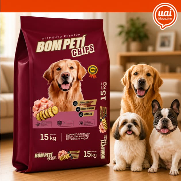 Ração Cachorro Adulto 15Kg Bom Peti Dog Chips Premium Todas As Raças