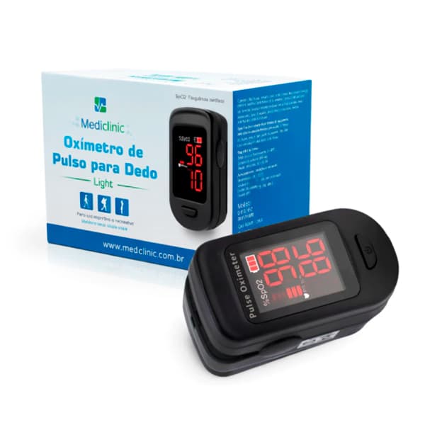 Oxímetro de Pulso de Dedo Mediclini Light Preto Medidor SpO2 e BPM