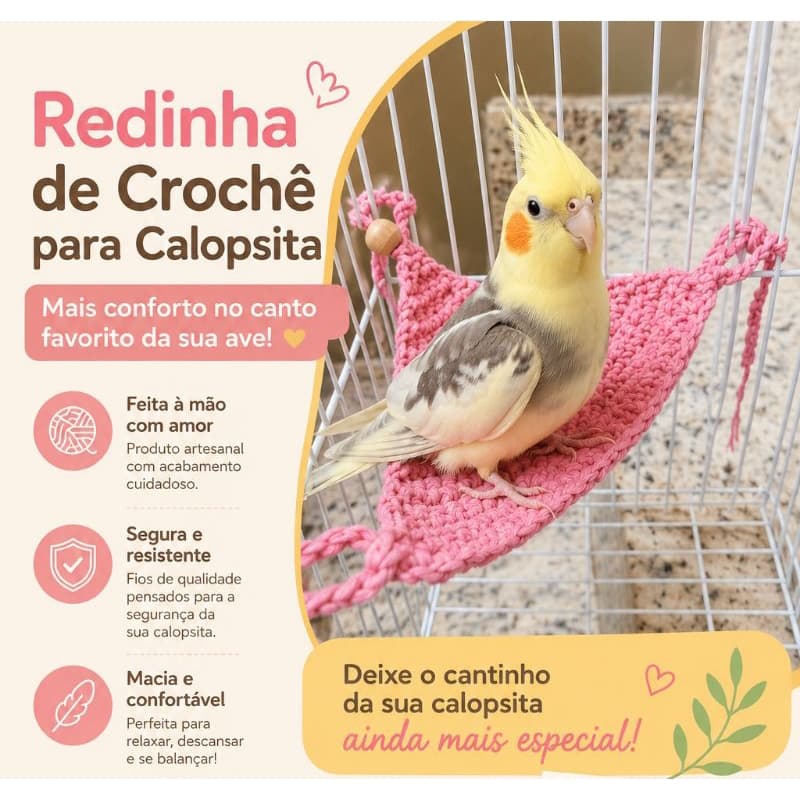 Redinha de crochê em barbante. Ideal para sua ave descansar, brincar. Enriquecimento ambiental, conforto para eles.