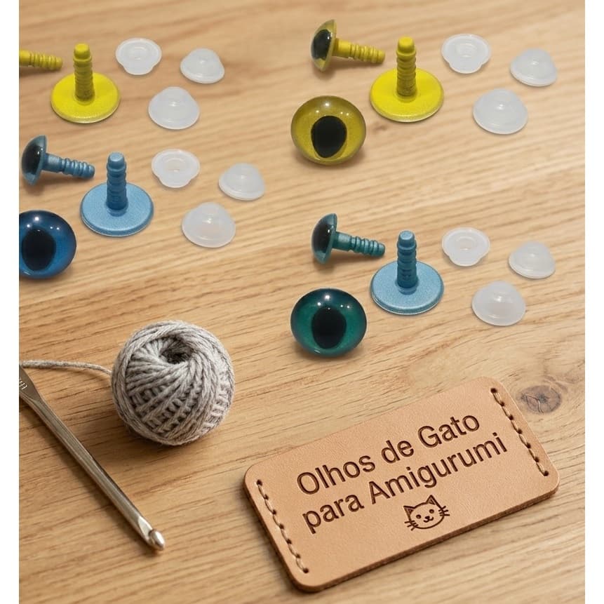 Kit Olhos de Gato com Trava  11mm 13mm 15mm para Amigurumi Crochê Colorido