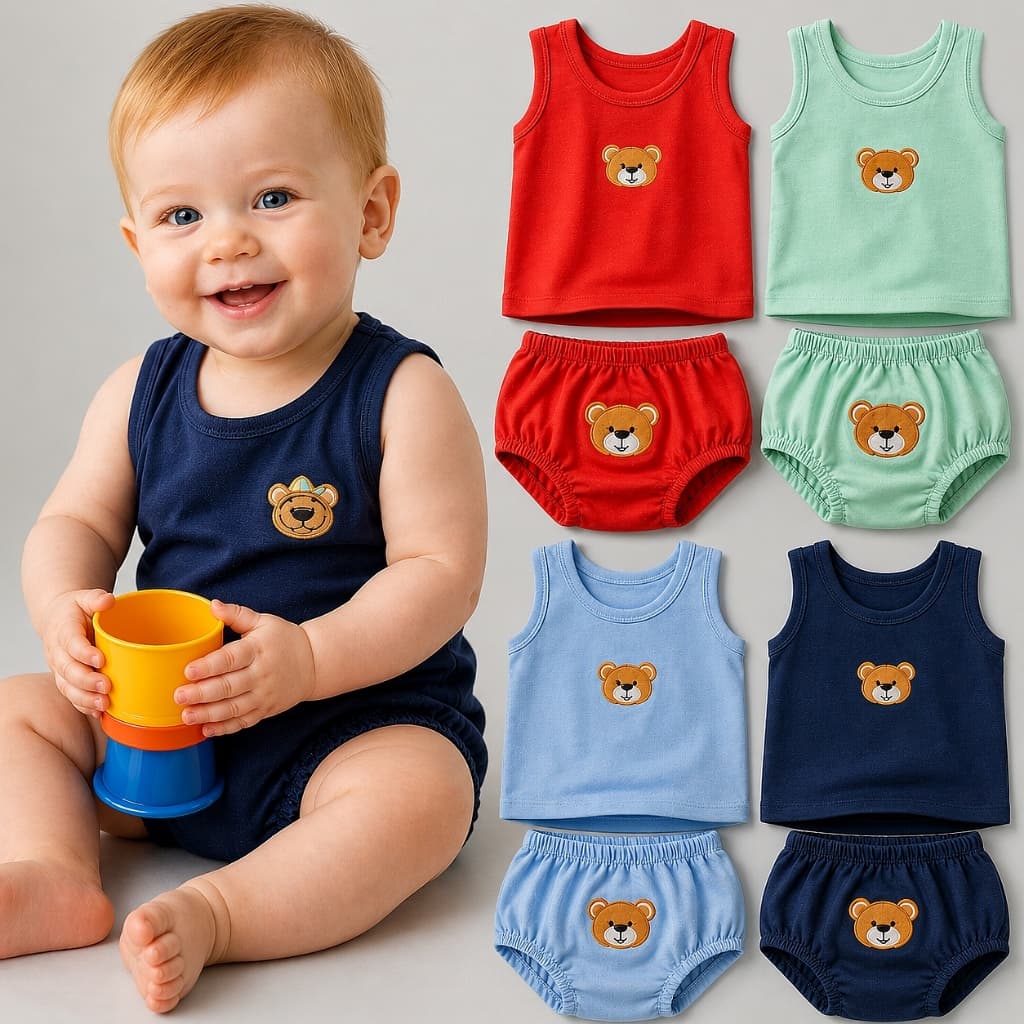 Kit com 5 Conjuntos Algodão Antialérgico Bebê Menino Macio e Confortável Dia a Dia Conjunto Veste 0-6 Meses