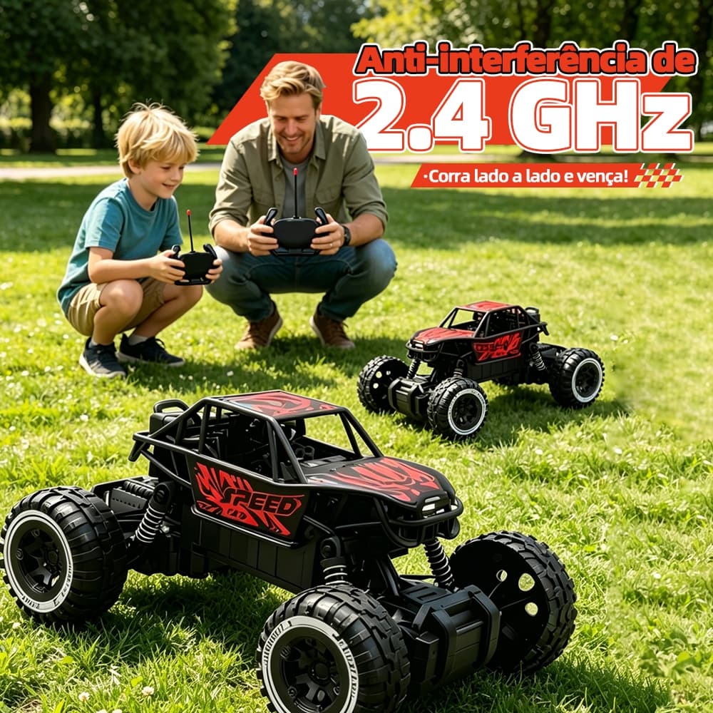 DLI Carrinho Controle Remoto Monster Truck 4x4 Escalador Off Road - Recarregável Vermelho/Azul